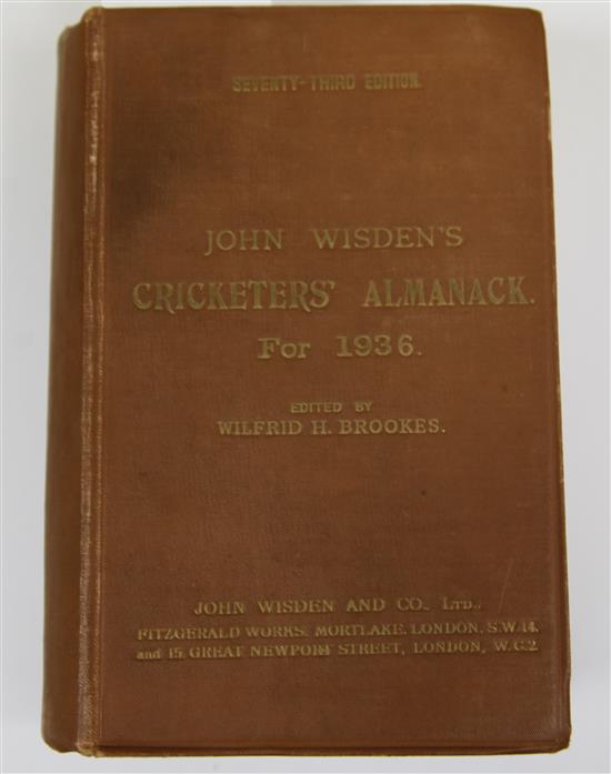 A Wisden Cricketers Almanack for 1936, original hardback binding